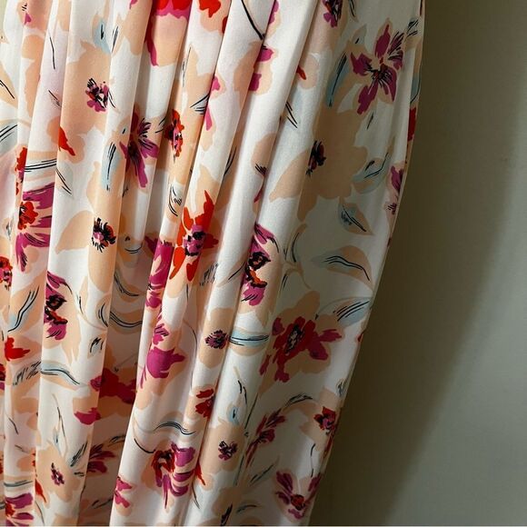 Banana Republic Pintuck White Pink Floral Spaghetti Straps Cross Midi Dress - Picture 6 of 16